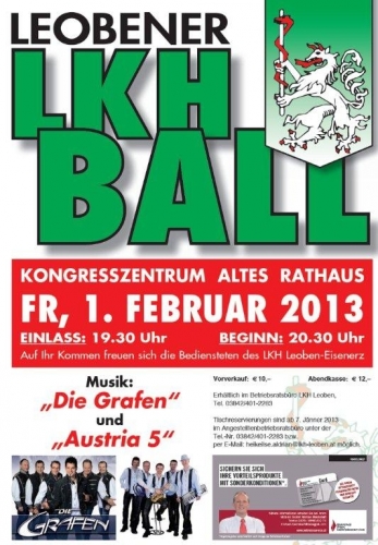 LKH Leoben 2013 Flyer mit 4 AllroundDancer Musik die Grafen und Austria 5 Fahrgemeinschaft 06644512100 Info